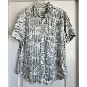 Lucky Brand Reverse Fabric Tropical Leaf Stripe Shrt Sleeve Button Top Men Sz XL